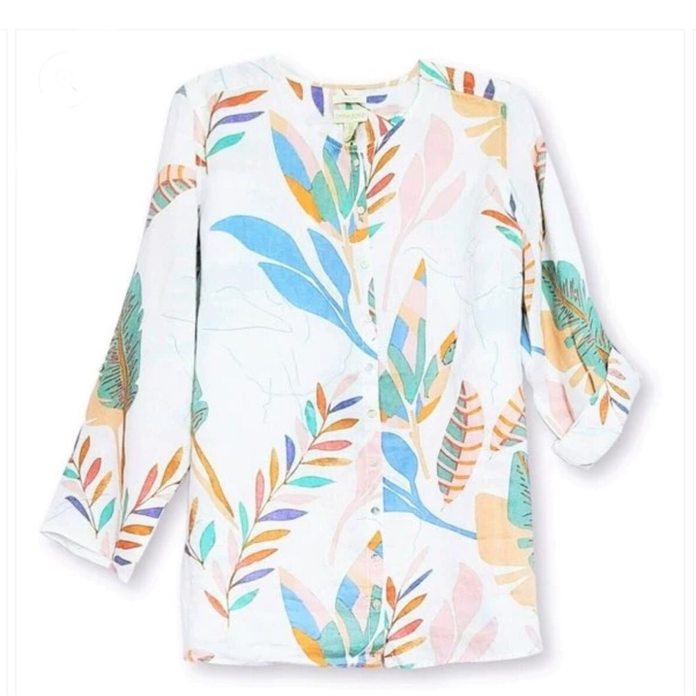 Cynthia Rowley Tropical Print Linen Top Tunic Size 1X NWT